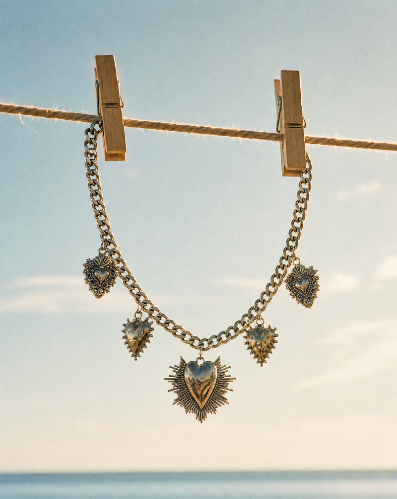 Sacred Heart Multi-Charm Curb Chain Necklace