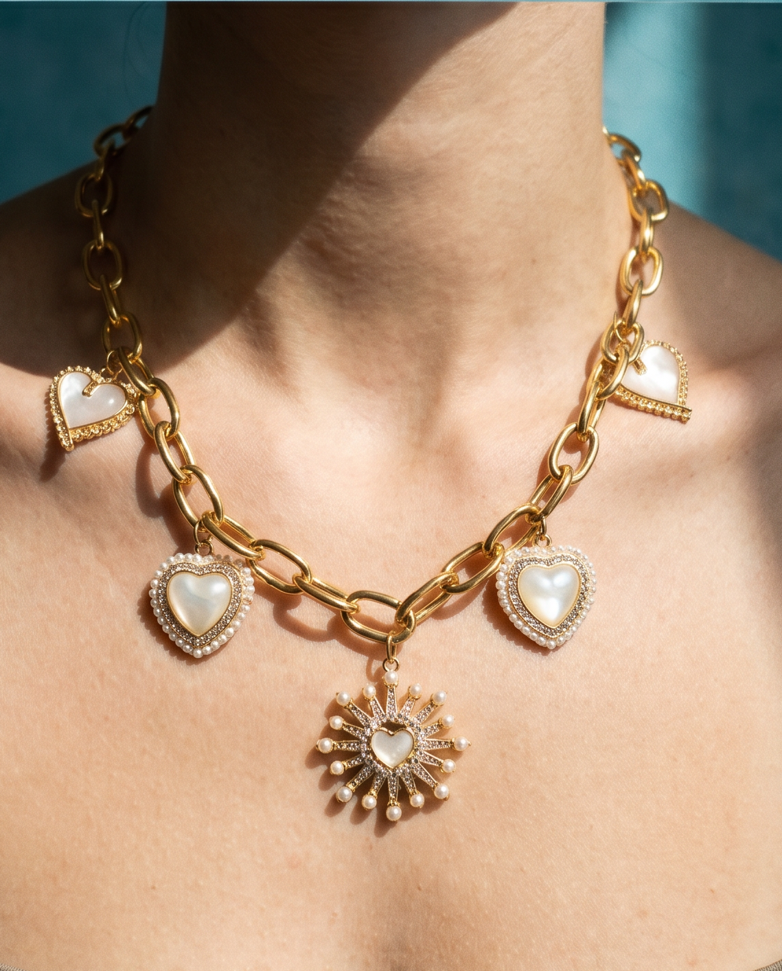 Shell Heart Charm Chain Necklace