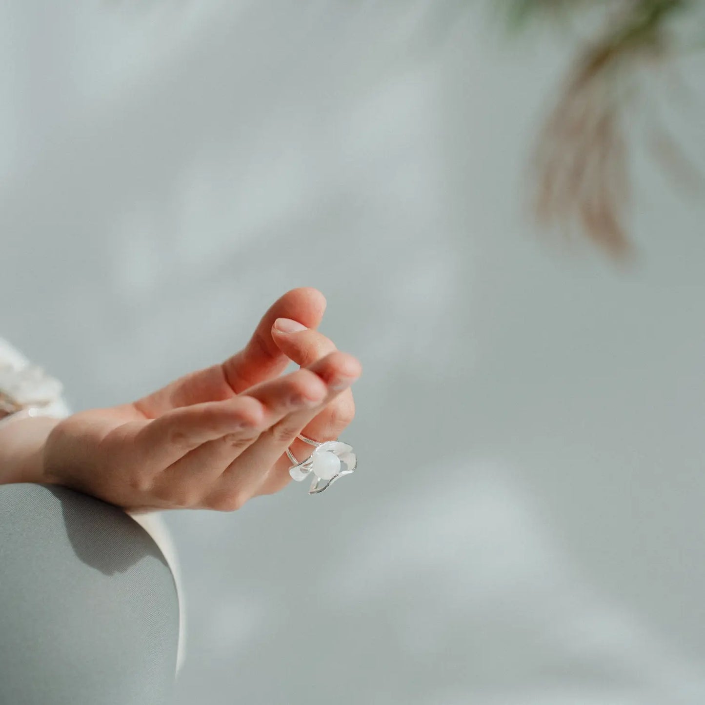 Adjustable Ring with Real Stone: Moonstone or Garnet- Maximalist Jewelry - Phoebe`s