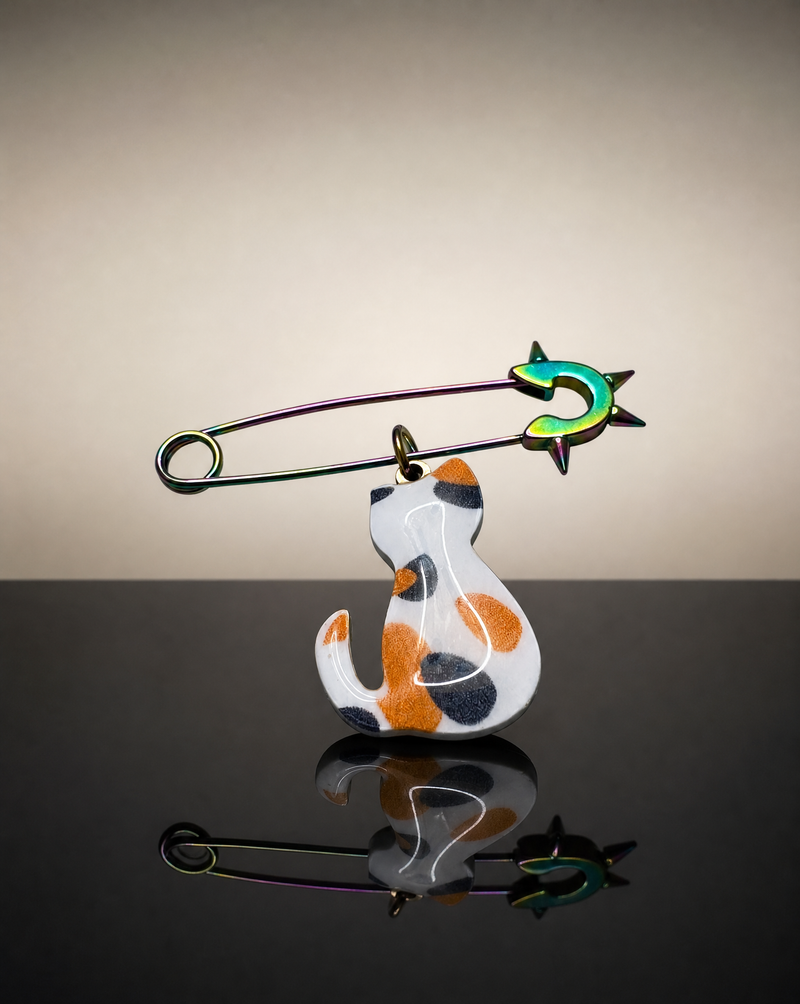 Calico Cat Charm Pin Brooch | Enamel Handmade