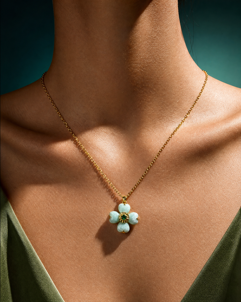 Natural Stone Clover Necklace | Birthstone Jewelry