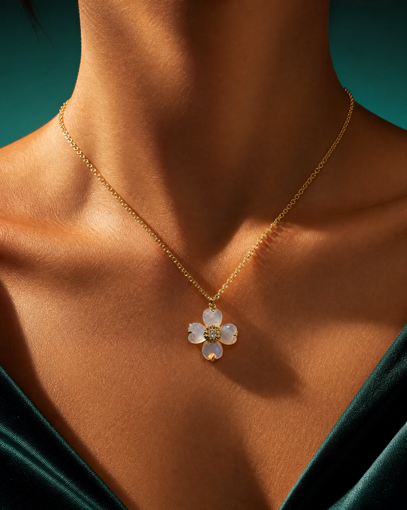 Natural Stone Clover Necklace | Birthstone Jewelry