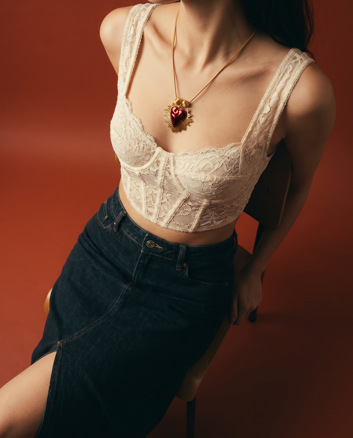 Radiant Heart Necklace with Enamel | Sacred Heart Pendant