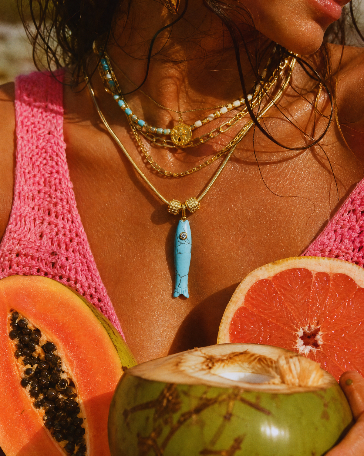 Natural Stone Sardine Necklace | Goldfish Pendant