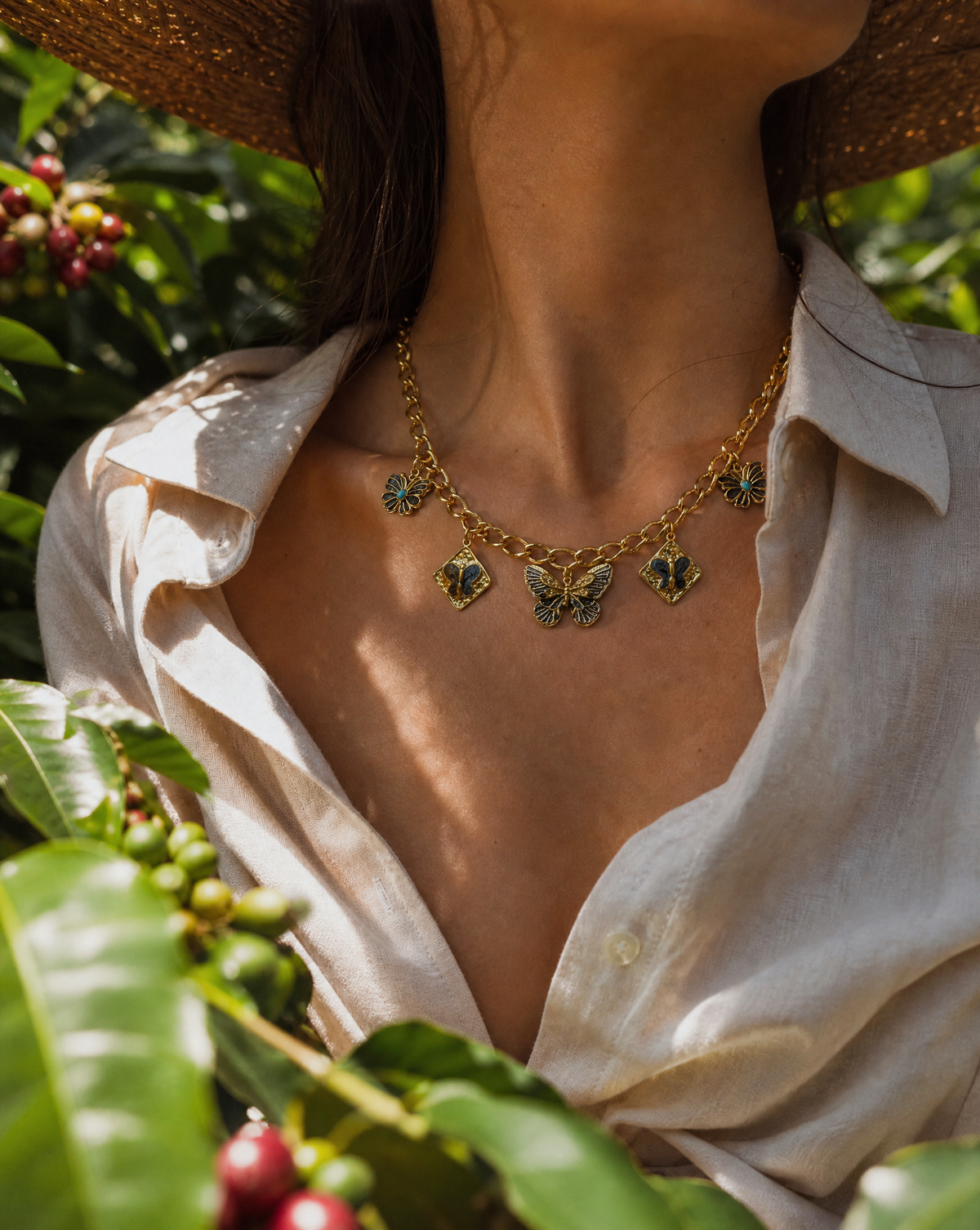 Butterfly Necklace with Charms | Golden Jungle
