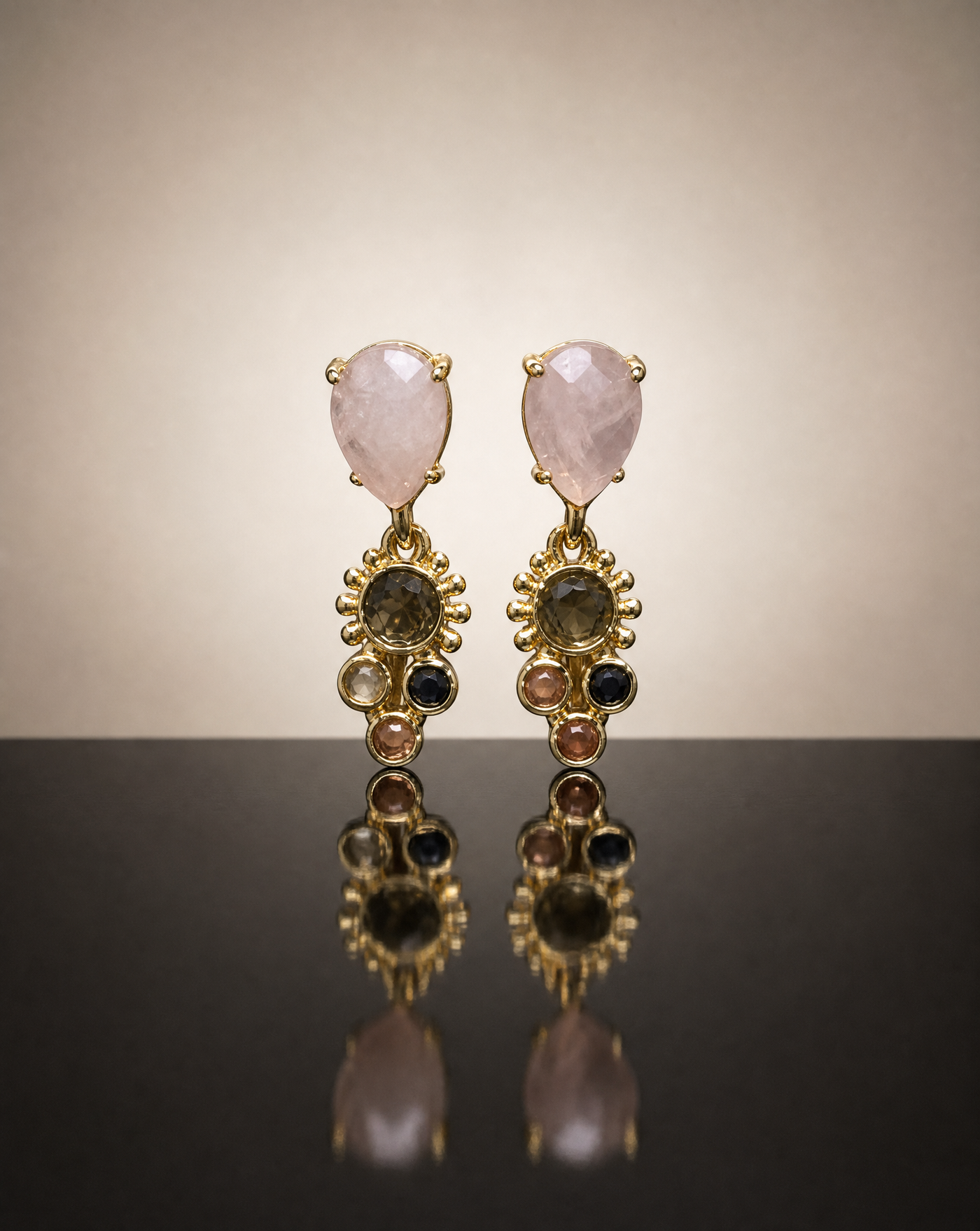 Multicolor Natural Stone Earrings | Rose Quartz and Tourmaline