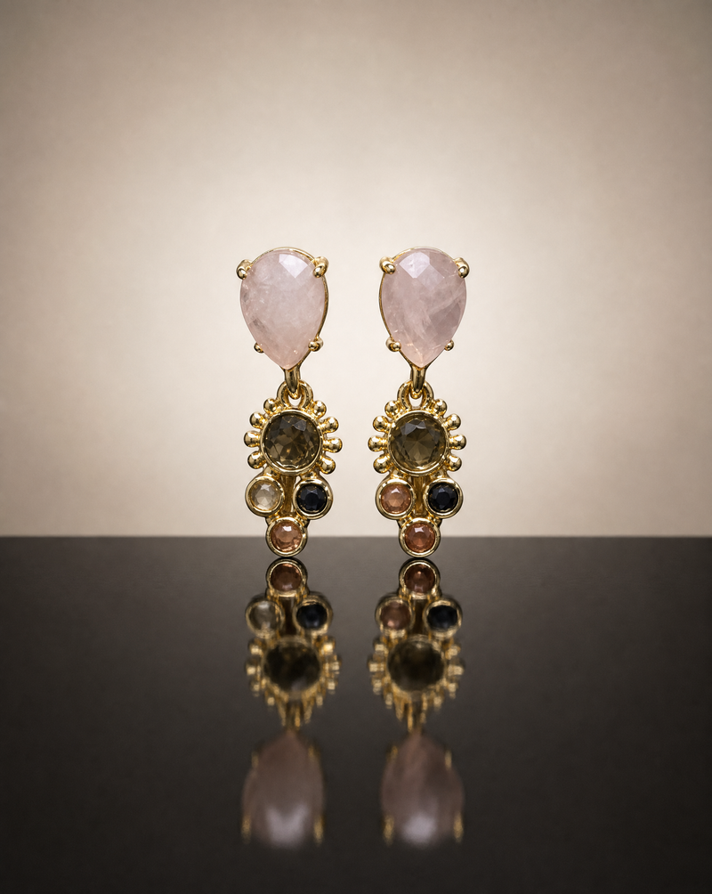 Multicolor Natural Stone Earrings | Rose Quartz and Tourmaline