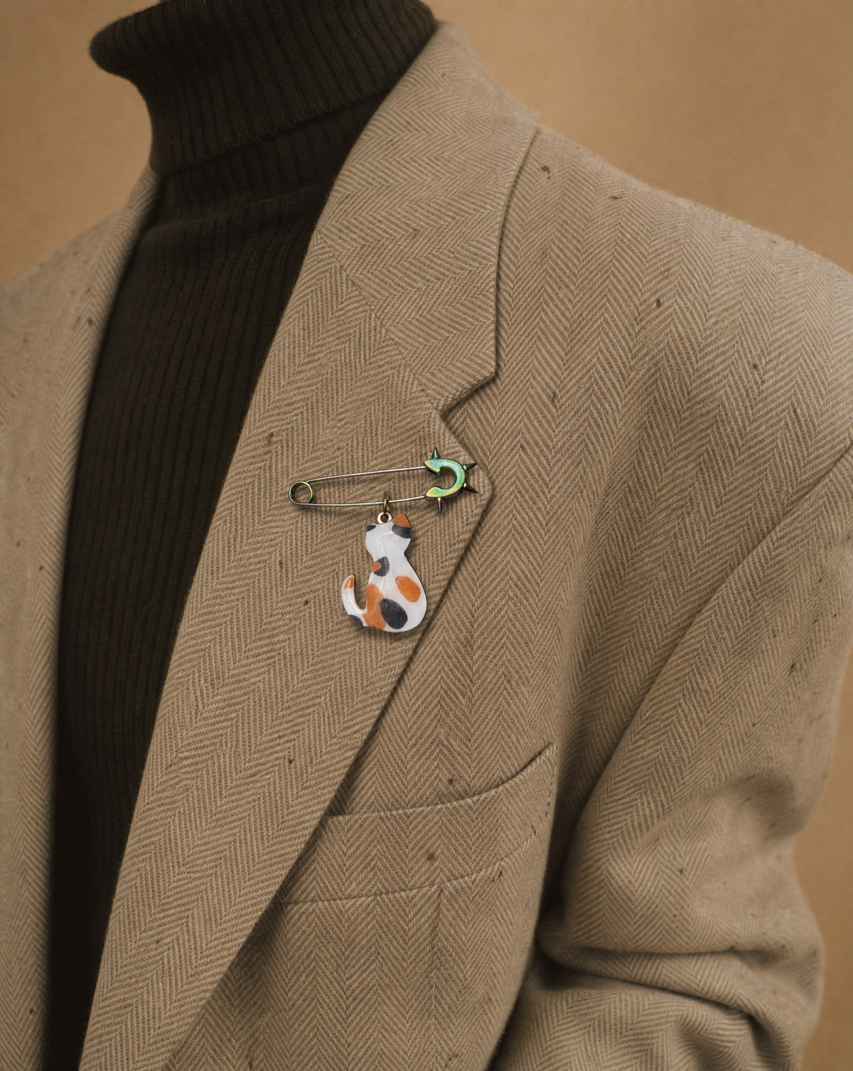 Calico Cat Charm Pin Brooch | Enamel Handmade
