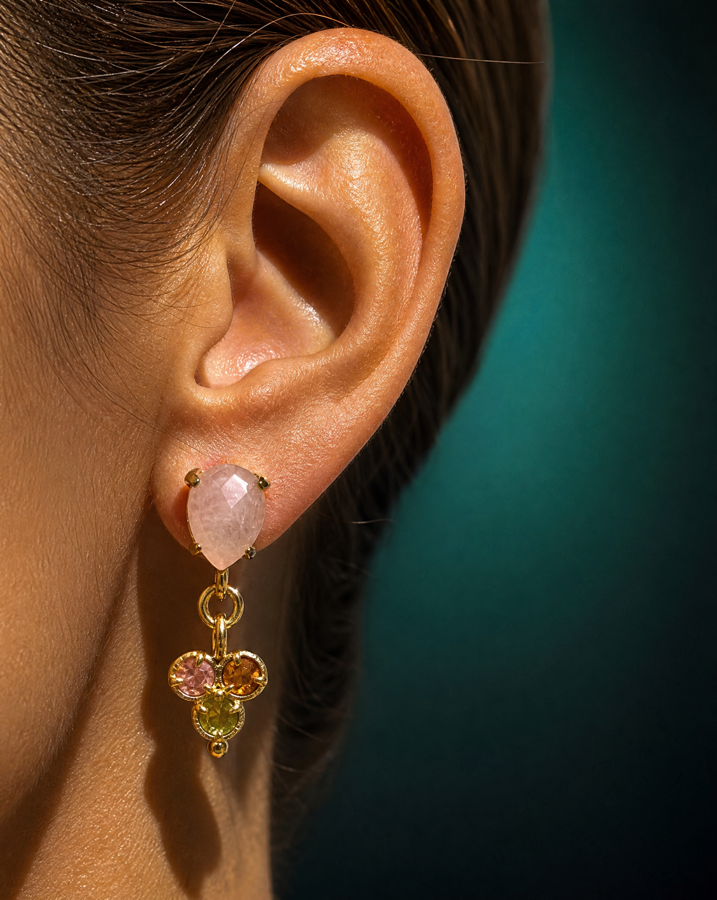 Rose Quartz Tourmaline Earrings Gold | Natural Stone Handmade