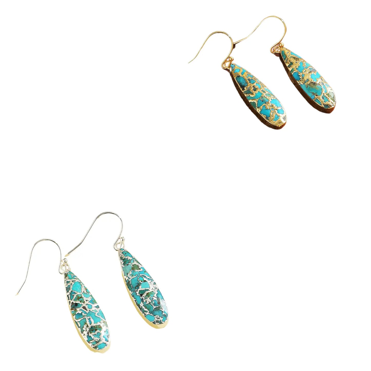 Hook Earrings with Real Turquoise – Artisan Elegance in Gold and Silver Phoebe`s