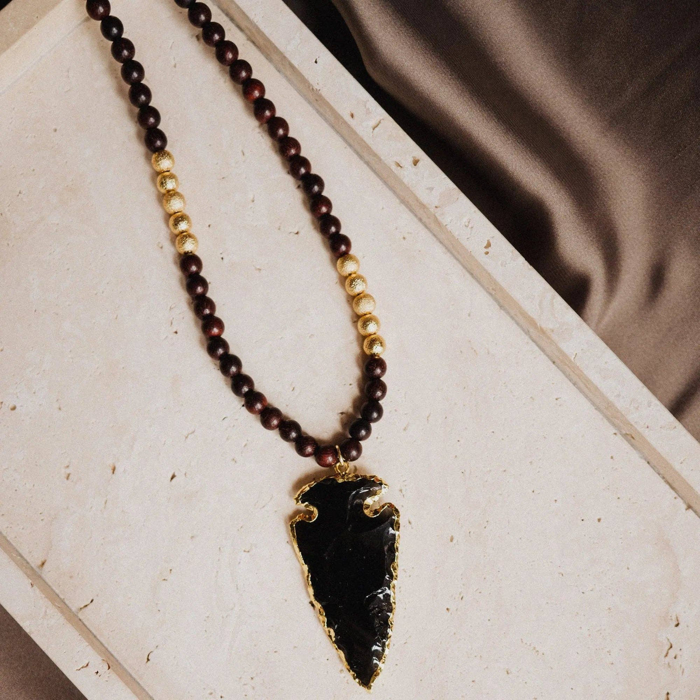 Black Obsidian Necklace with Arrowhead Pendant