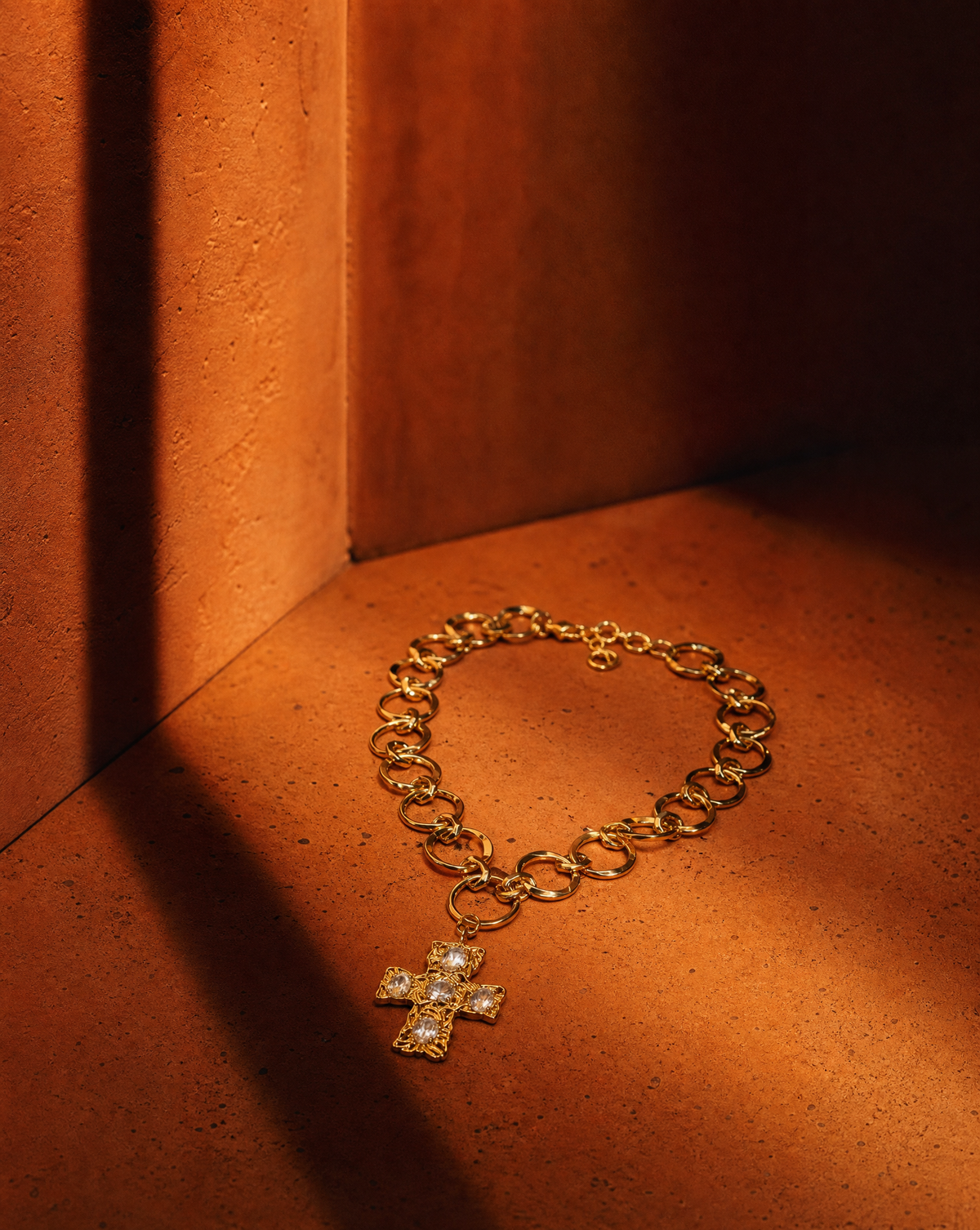 CZ Cross Chain Necklace & Stud Earrings Set