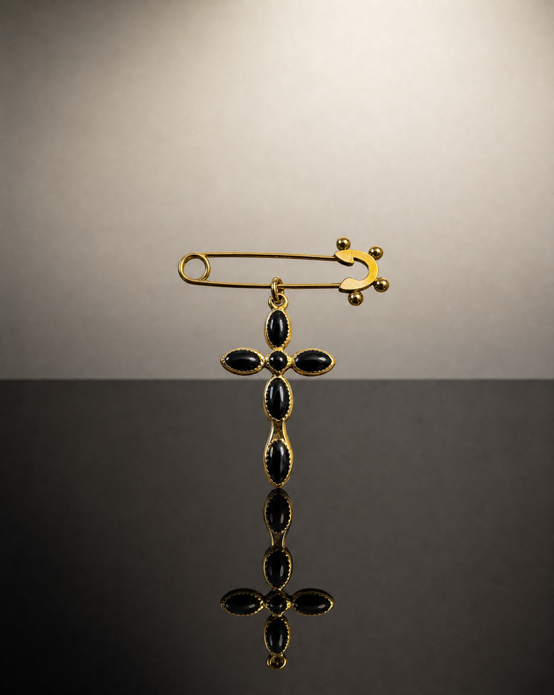 Black Cross Charm Safety Pin Brooch