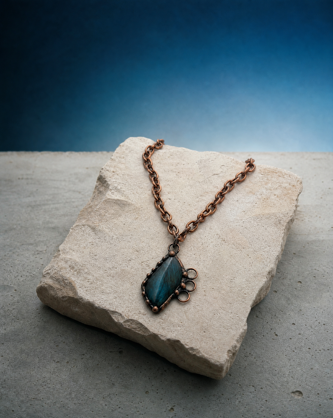 Raw Labradorite Slab Pendant Necklace | Artisan Boho Necklace
