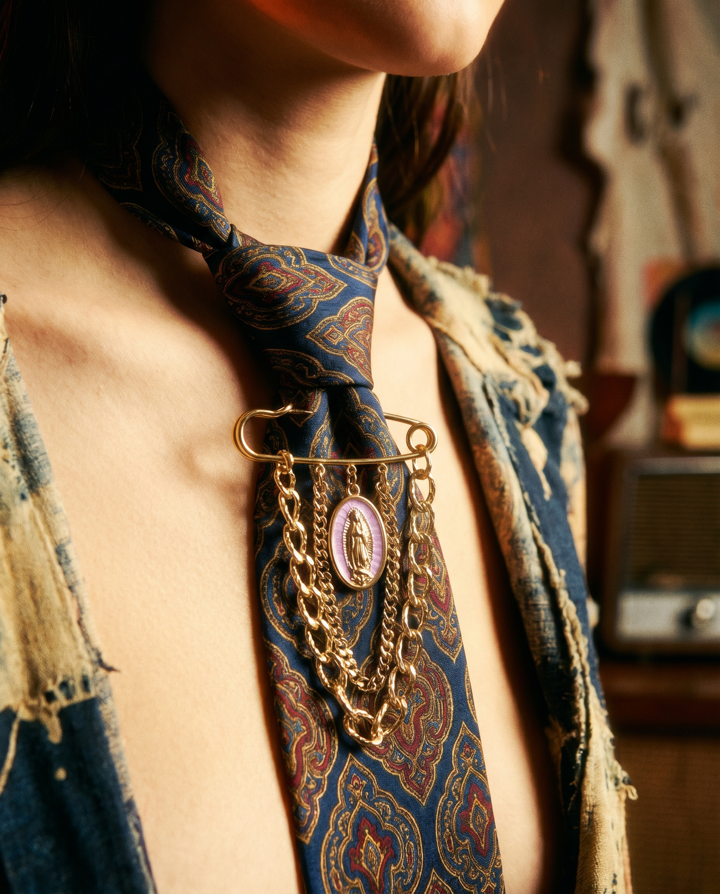 Our Lady of Guadalupe Chain Brooch Pin