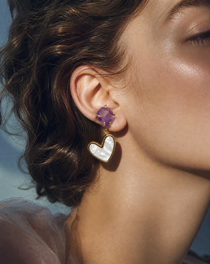 Amethyst Heart Drop Earrings