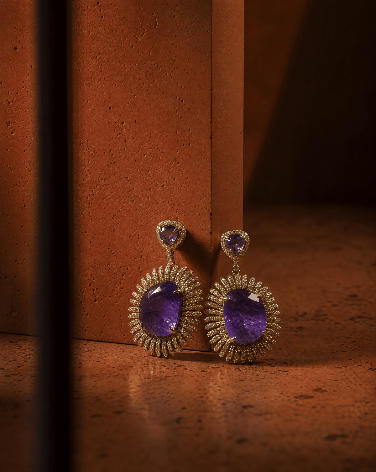 Amethyst sunburst earrings with cubic zirconia halo – Phoebe's