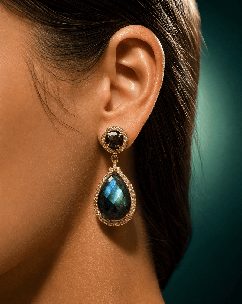 Amethyst teardrop statement earrings with CZ halo – Phoebe's