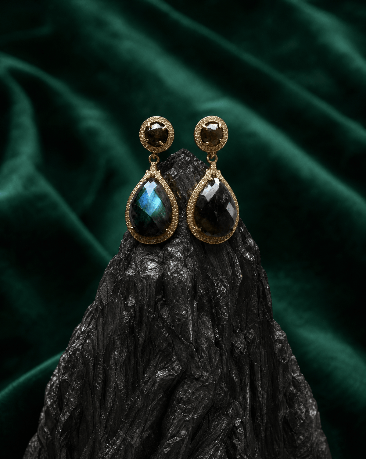 Amethyst Teardrop Statement Earrings, CZ Halo 18K Gold Plated β Phoebe's