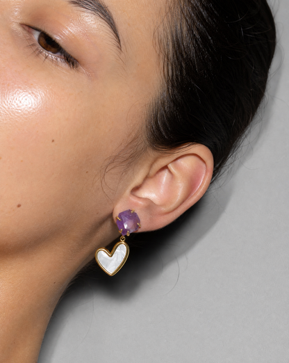 Amethyst Heart Drop Earrings