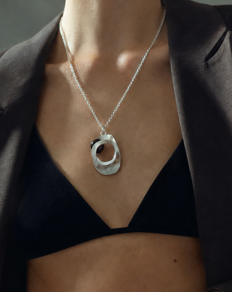 Garnet Silver Plated Ring & Pendant Necklace Set