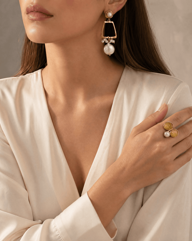 Baroque pearl and citrine earrings and ring set – Phoebe's