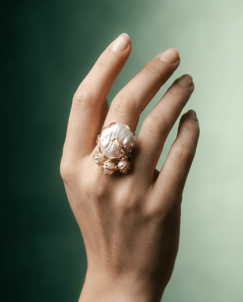 Baroque pearl and coral statement ring – Phoebe's