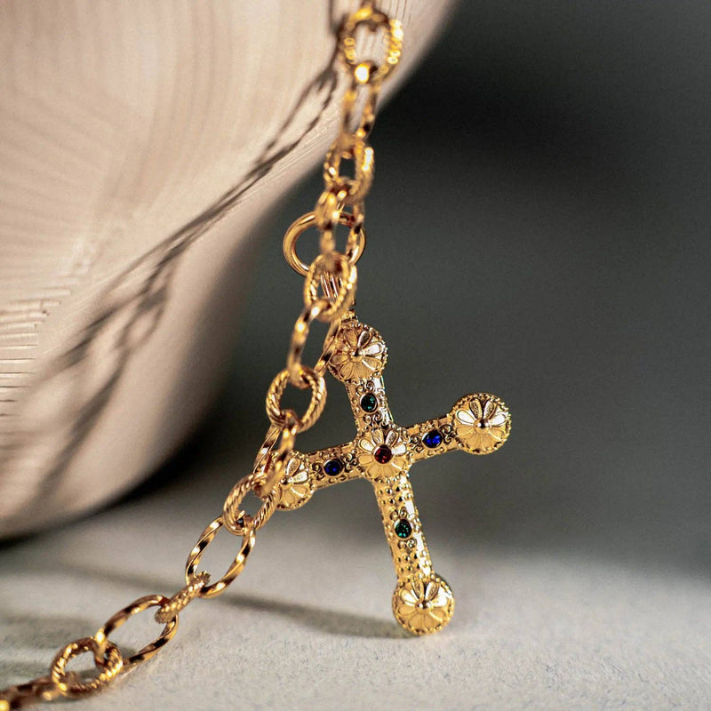 Byzantine cross necklace with multicolor crystals – Phoebe's