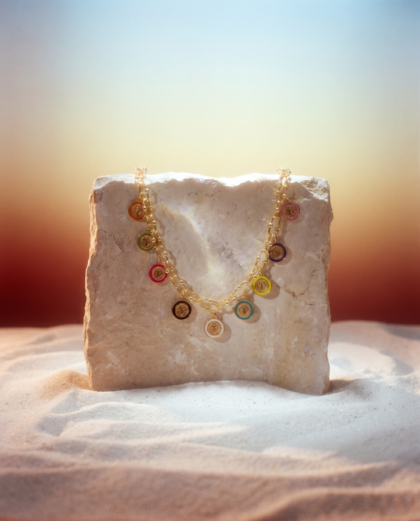 Saint Benedict Multicolor Charm Necklace | Devotional Jewelry