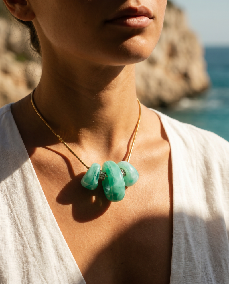 Trio Green Necklace — Resin and Gold