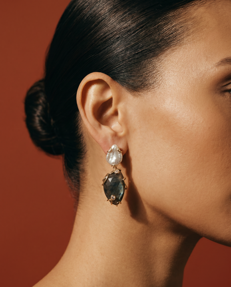 Baroque Pearl & Gemstone Drop Earrings | Natural Stone Jewelry