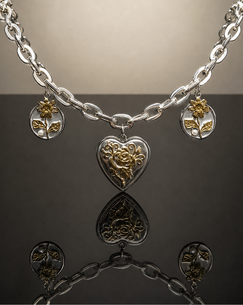 Golden Garden Charm Necklace — Silver with Gold Accents