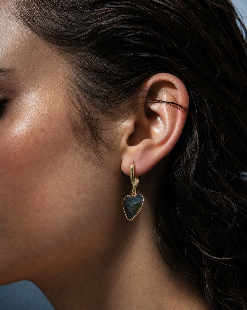 Labradorite Heart Hoop Earrings | Natural Stone Jewelry