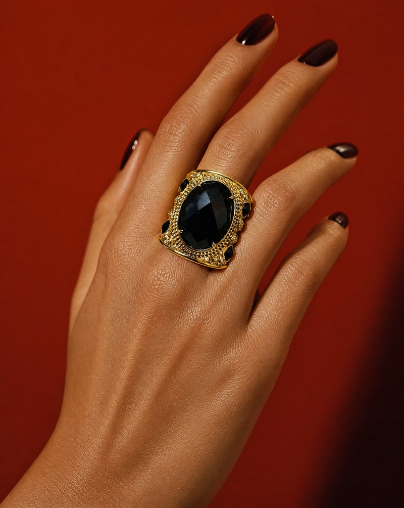 Black Agate Chunky Statement Ring | Gemstone Ring