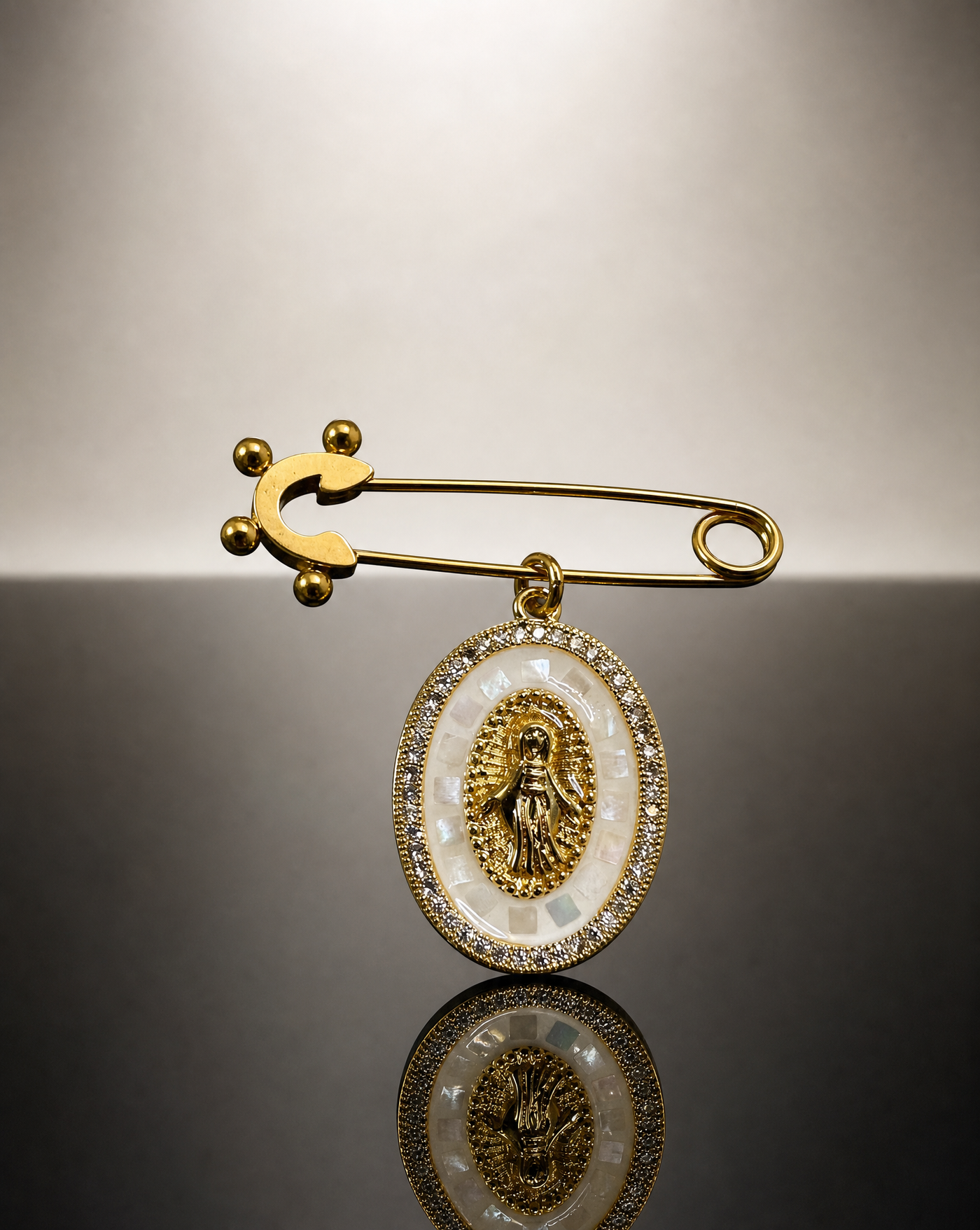 Virgin Mary Shell Pin Brooch