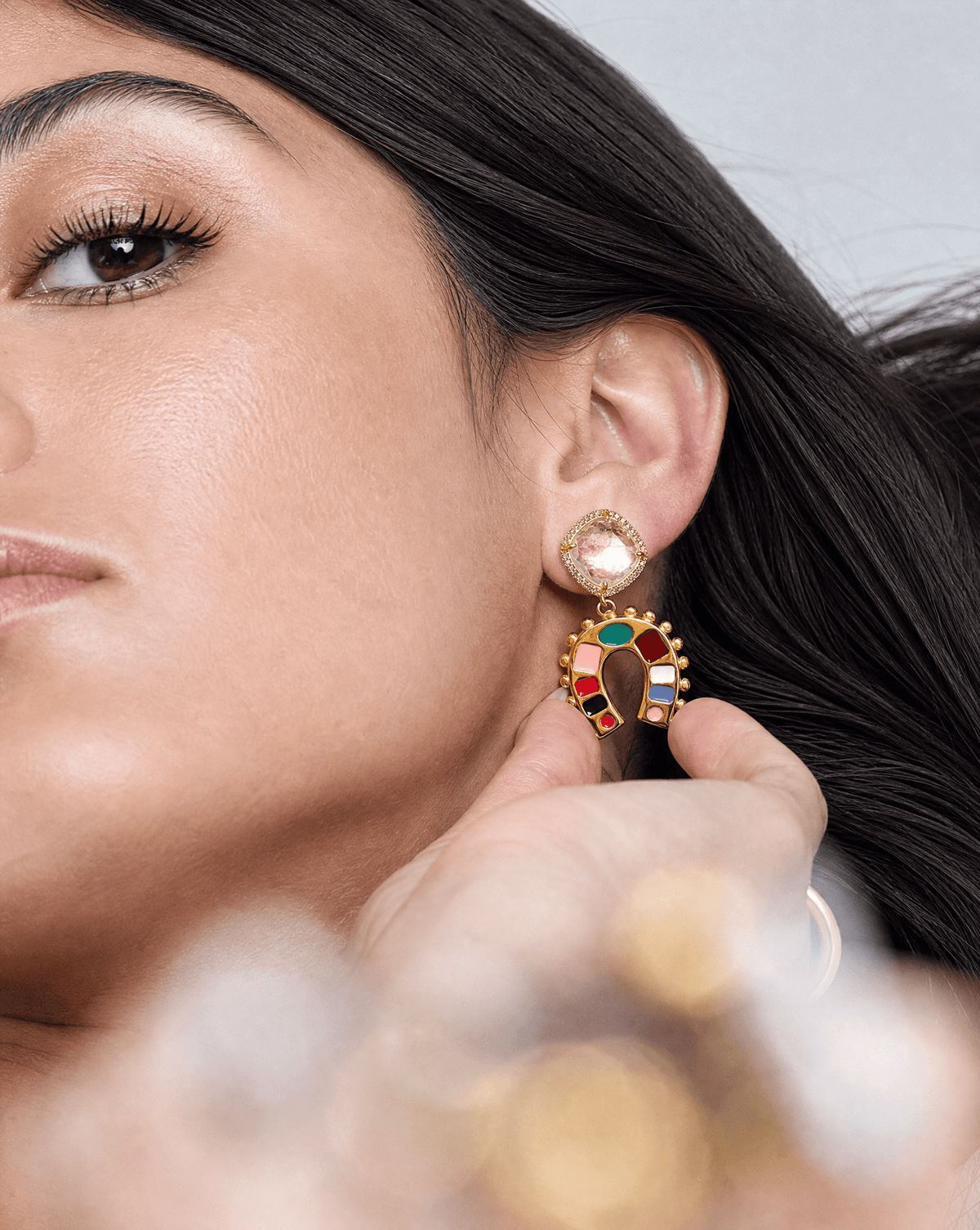 Clear quartz and lucky horseshoe drop earrings – Phoebe's