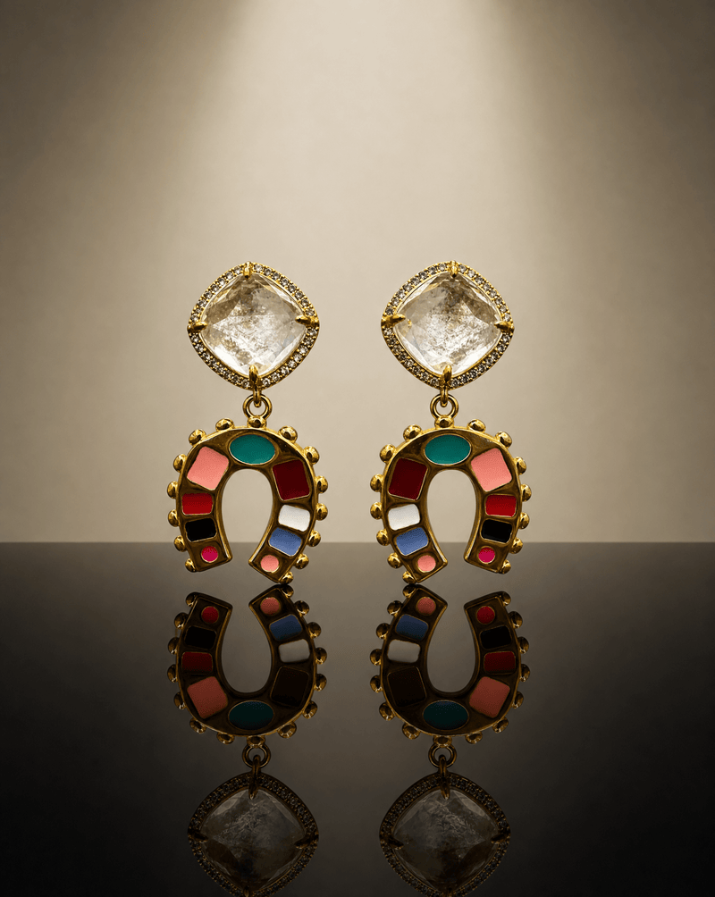 Clear quartz and lucky horseshoe drop earrings – Phoebe's