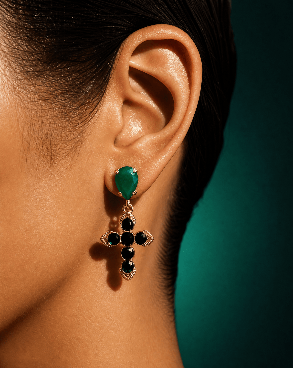 Cross Dangle Earrings, Natural Stone Zircon Handmade, view 3 – Phoebe's