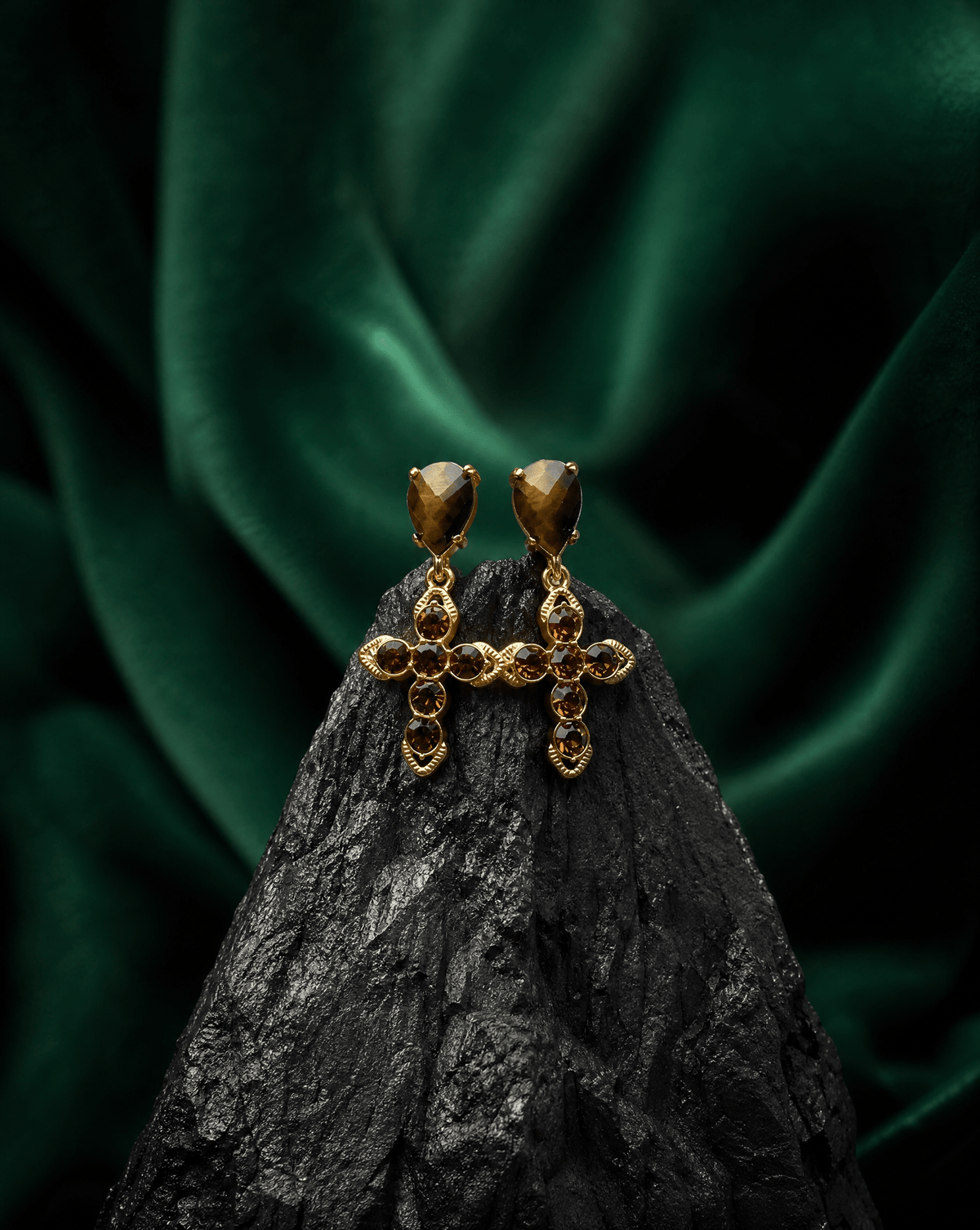 Cross Dangle Earrings, Natural Stone Zircon Handmade, view 2 – Phoebe's