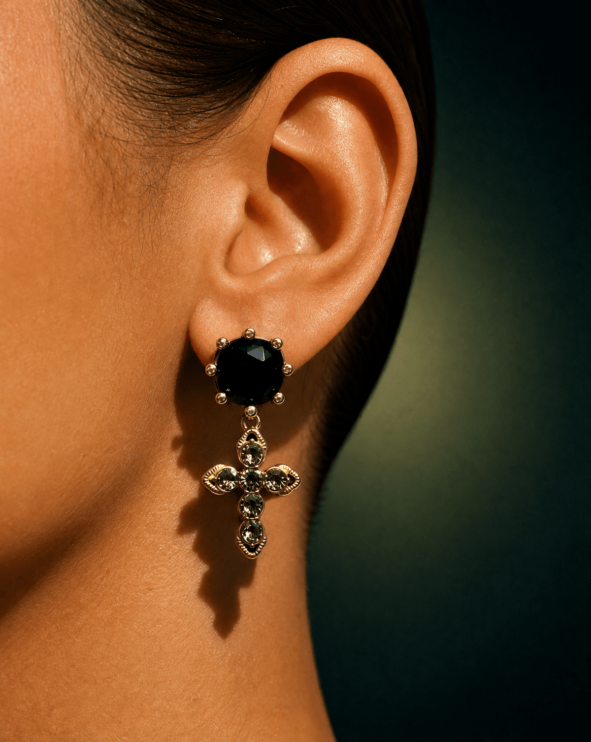 Cross Dangle Earrings, Natural Stone Zircon Handmade, view 5 – Phoebe's