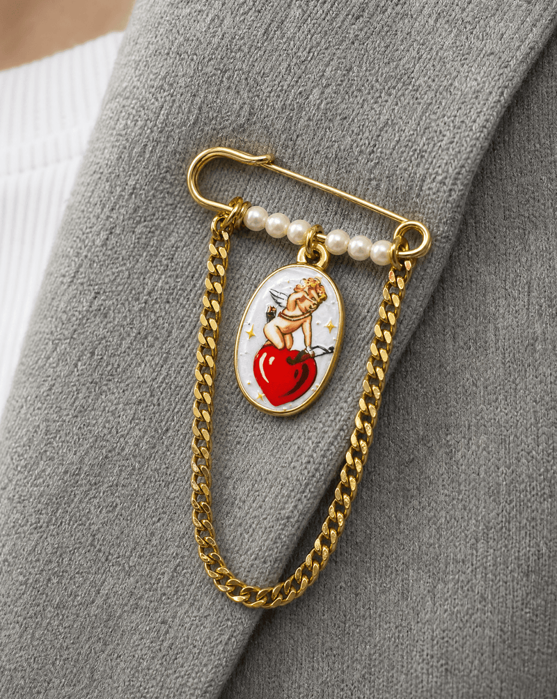 Cupid heart pearl chain pin brooch – Phoebe's