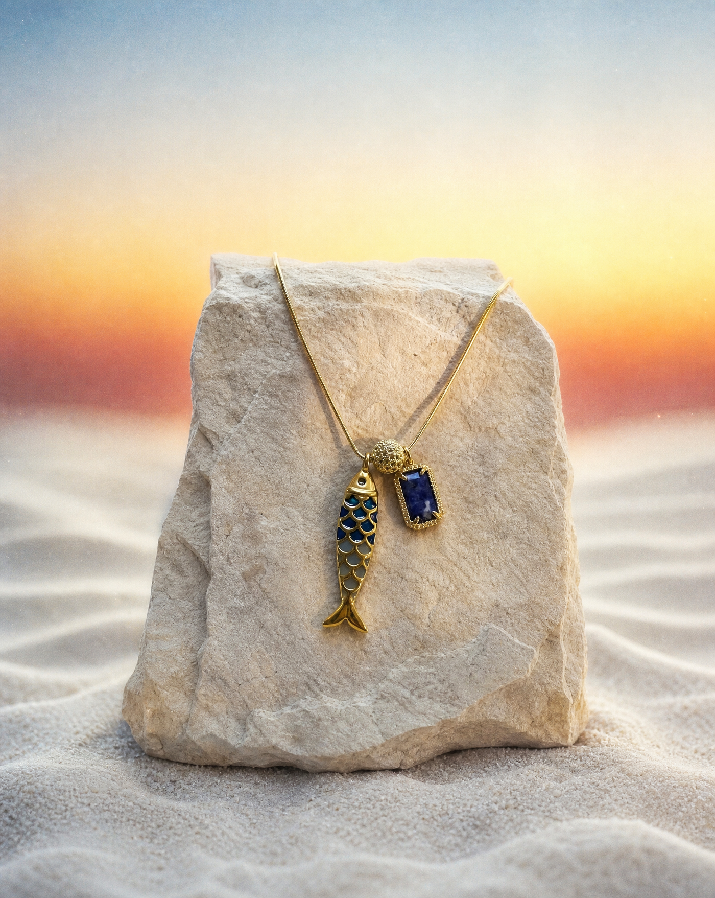 Goldfish Necklace, Natural Stone | Handmade Summer Collection