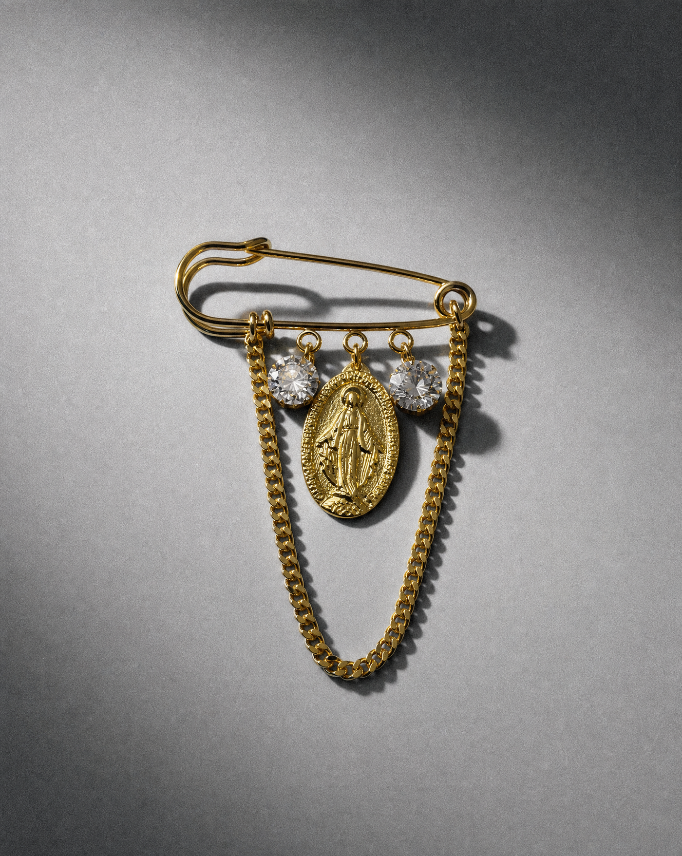 Catholic Jewelry | Miraculous Mary Medal & Crystal Pin Brooch