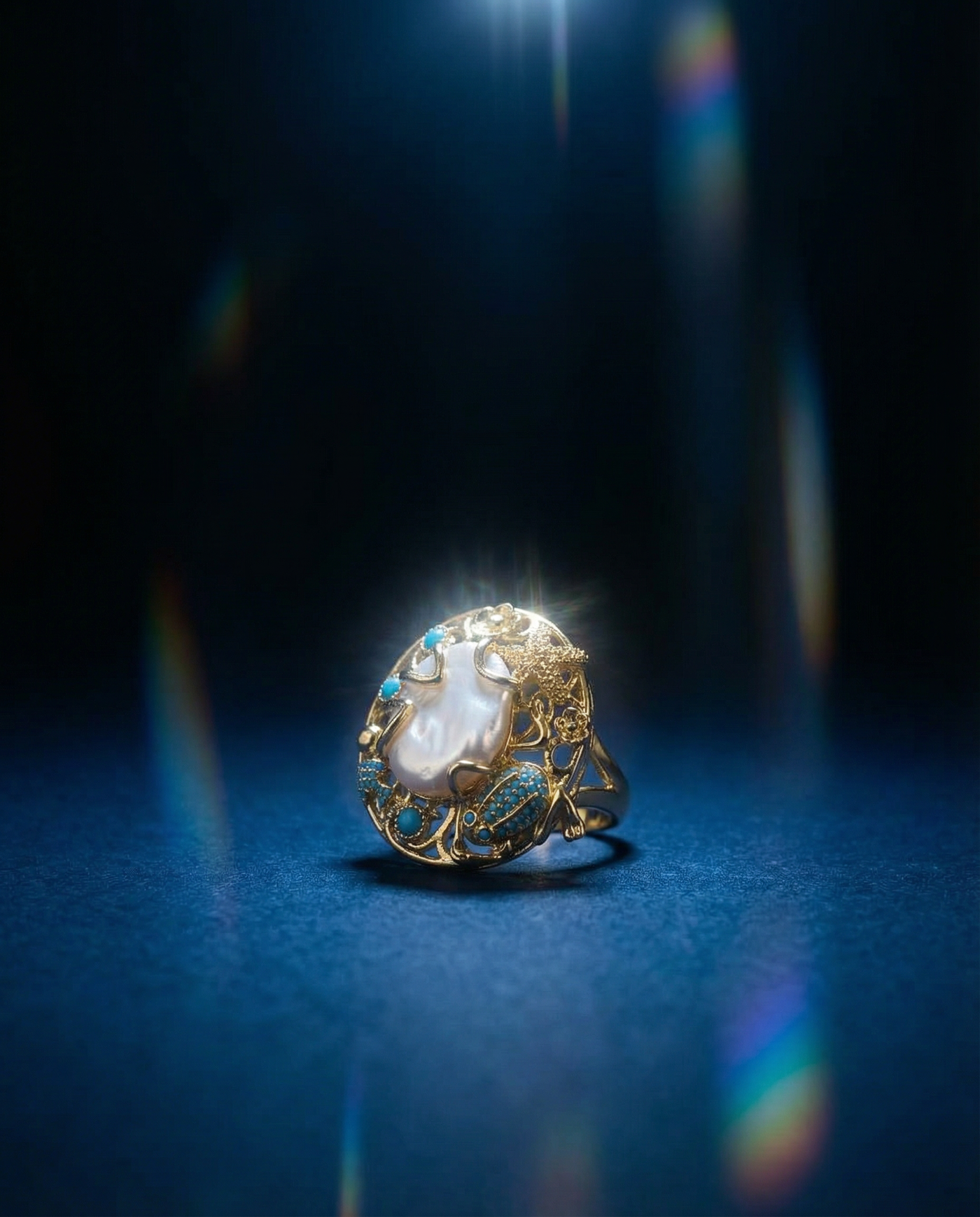 Statement Baroque Pearl Ring | Turquoise