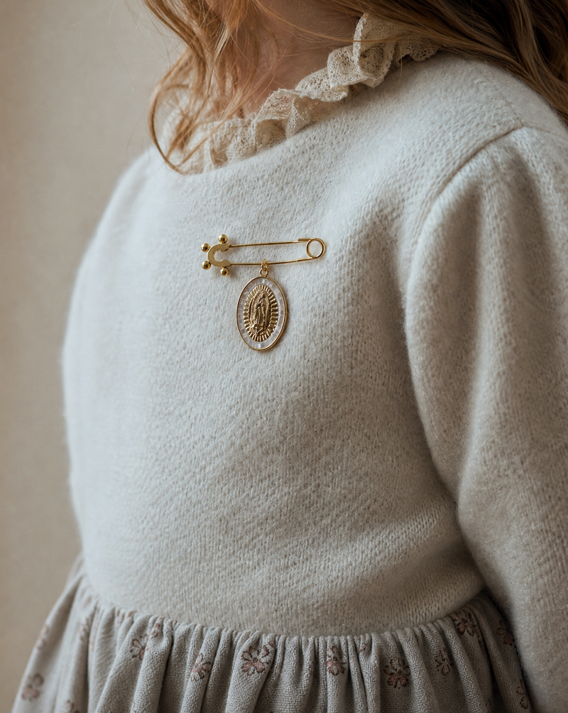 Virgin Mary Shell Pin Brooch