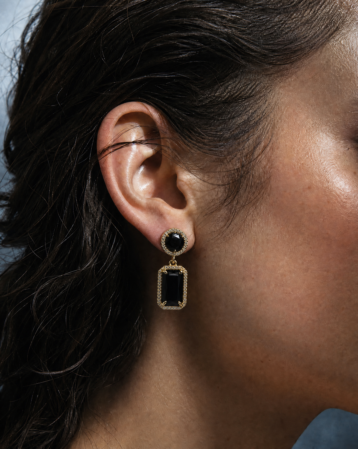 Black Agate Pavé Drop Earrings | Gemstone Jewelry