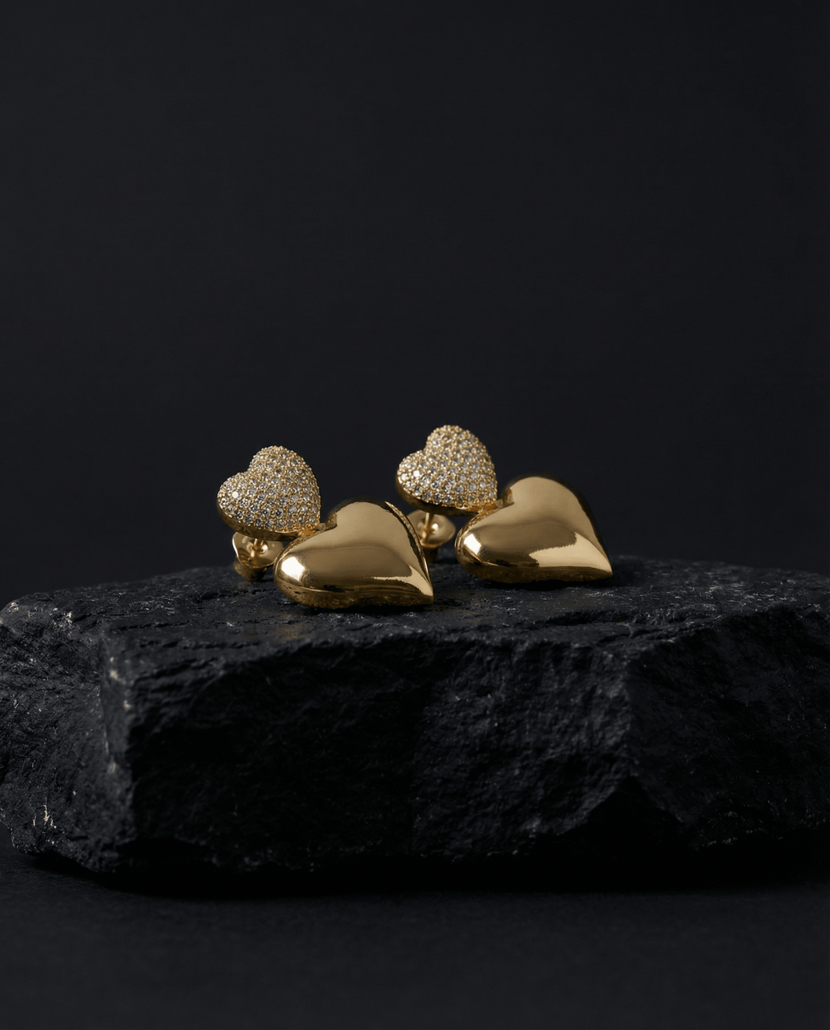 Gold double heart drop earrings – Phoebe's