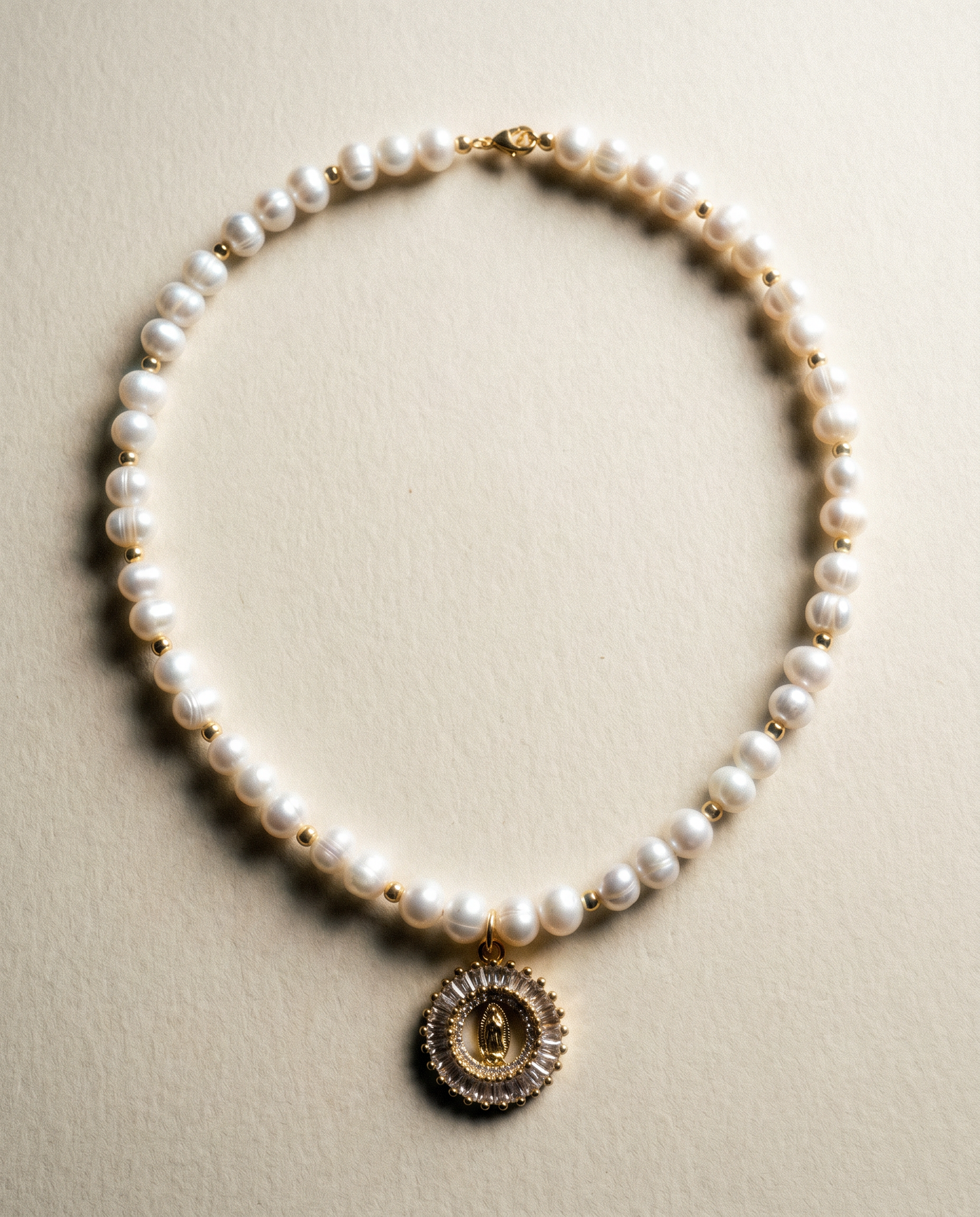 Virgin Mary Freshwater Pearl Choker - Catholic Jewelry