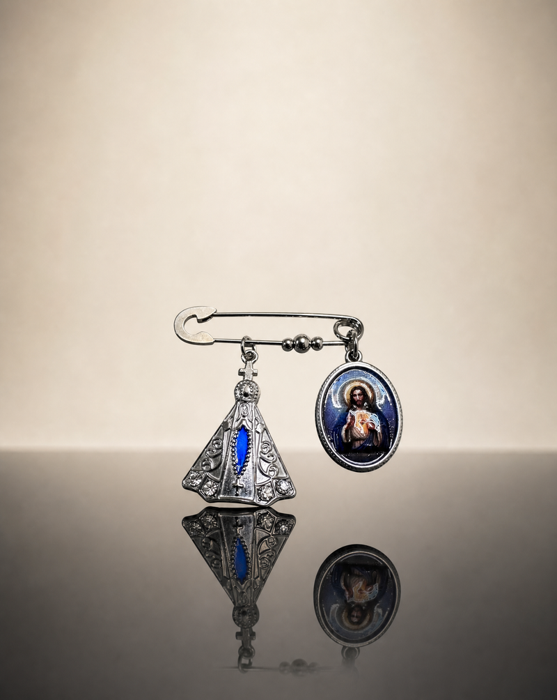 Sacred Heart Jesus Dual Charm Catholic Pin Brooch