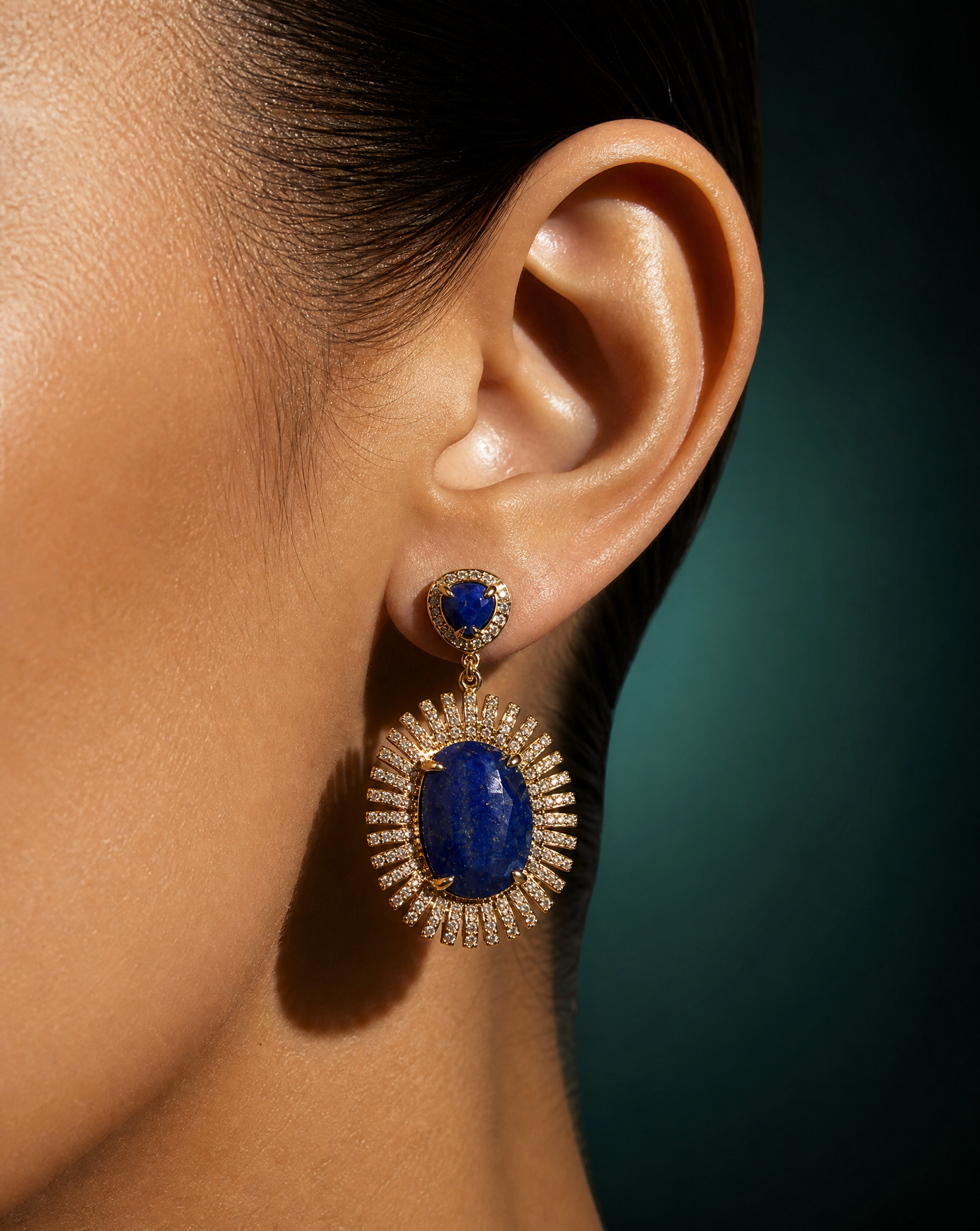Lapis Lazuli Statement Earrings Gold | Natural Stone Handmade